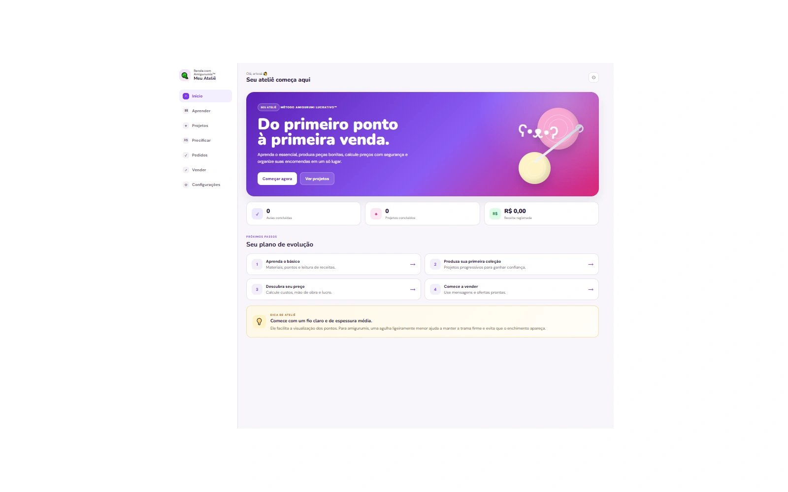 Visão geral da plataforma Renda com Amigurumis