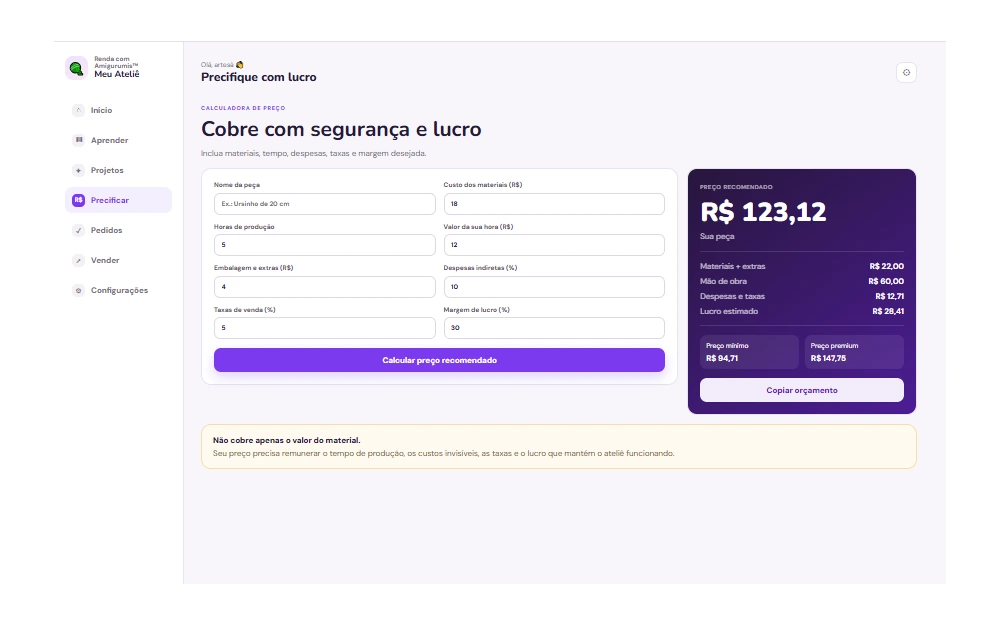 Calculadora de preço e lucro